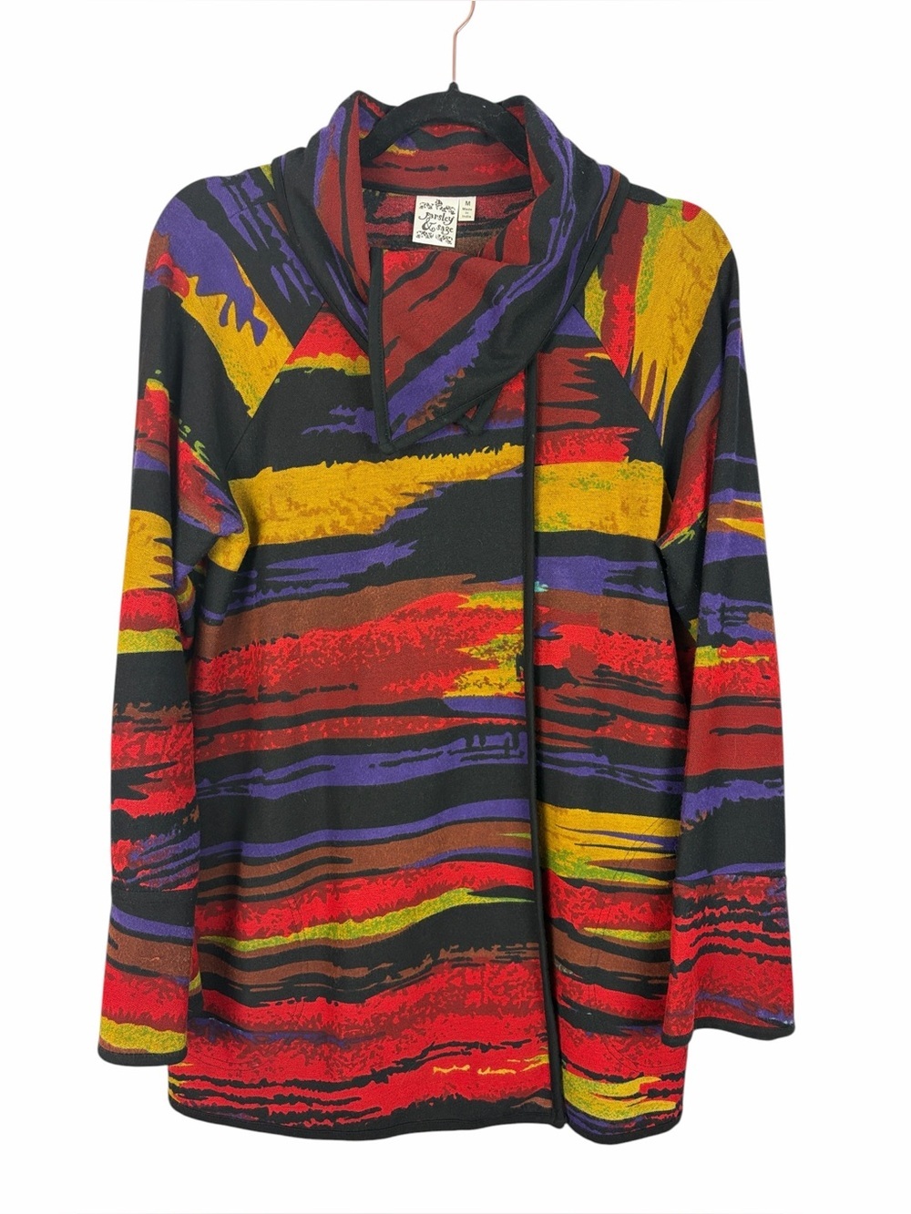 Parsley & Sage Abstract Print Cowl Neck Cardigan Top Medium Artsy Boho